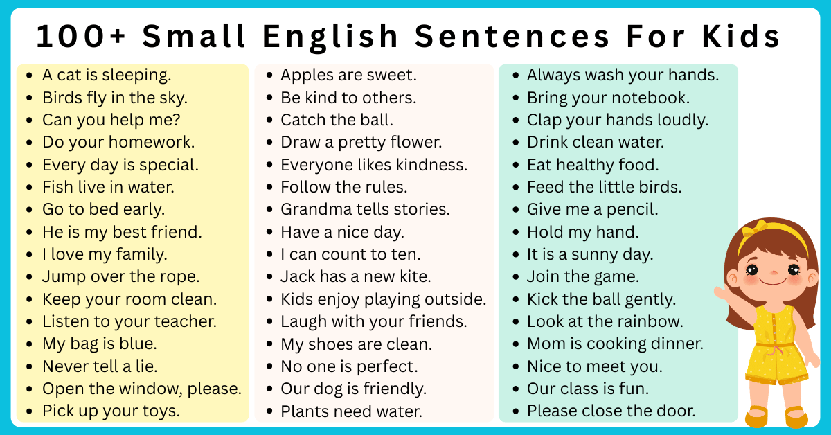 100+ Small English Sentences For Kids and Images