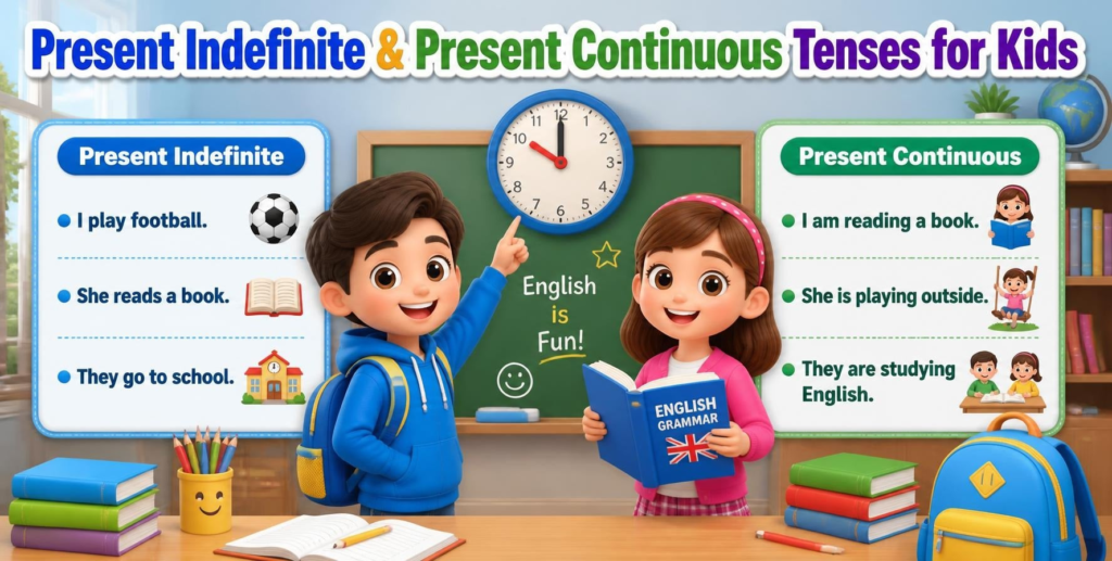 Present Indefinite & Present Continuous Tenses for Kids