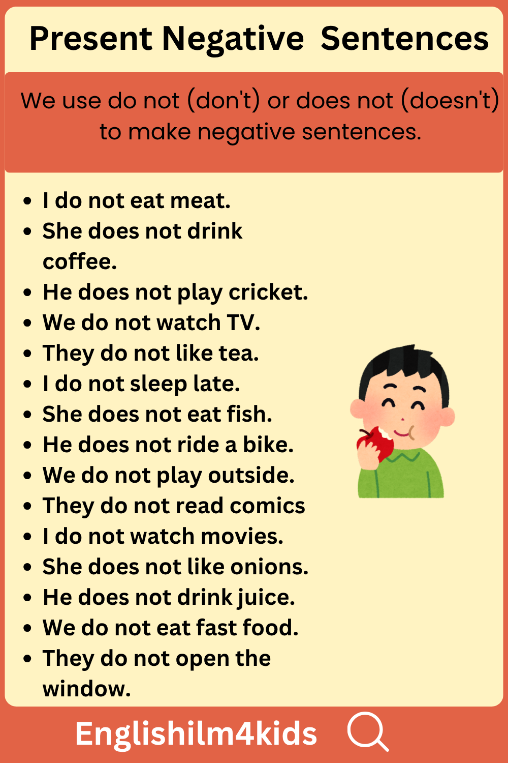 Present Negative Sentences| Present Tense for Kids With Easy Example